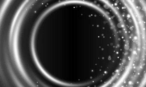 Abstract black background with glowing circular rings and sparkling particles. Stock Illustration