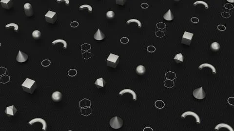 Abstract black background with gradient metallic chrome geometric elements. Meta 스톡 일러스트