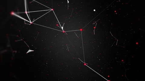 Abstract black background network with polygons, white lines and red dots. Stock Footage 76403537