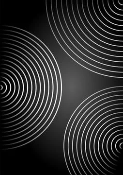 Abstract black background with silver concentric circles, minimalist design.. Illustrazione stock