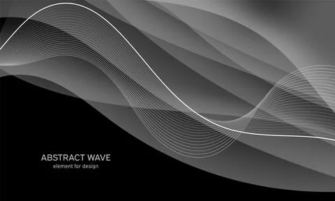 Abstract black background with smooth gray lines, waves. Modern and fashion.  Stock Illustration
