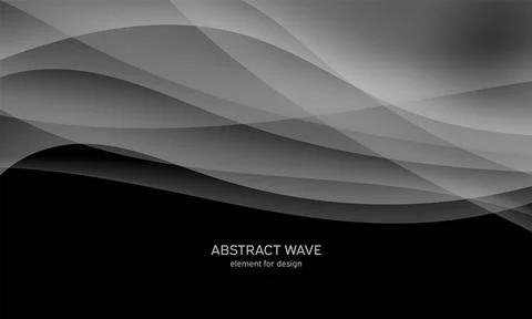 Abstract black background with smooth gray lines, waves. Modern and fashion.  Illustrazione stock
