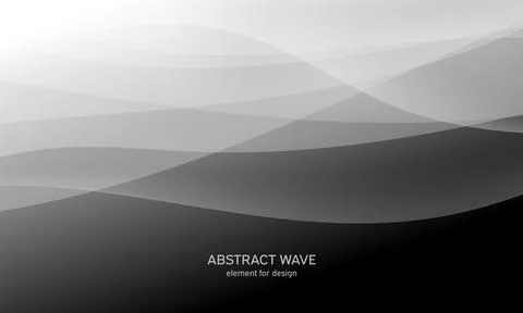 Abstract black background with smooth gray lines, waves. Modern and fashion.  Stock Illustration