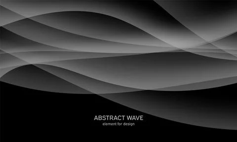 Abstract black background with smooth gray lines, waves. Modern and fashion.  Illustrazione stock