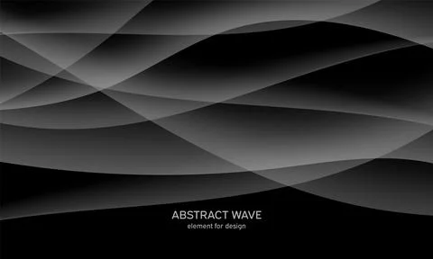 Abstract black background with smooth gray lines, waves. Modern and fashion.  Stock Illustration