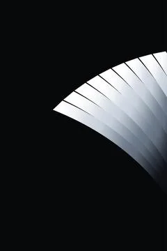 Abstract black background with white gradient stripes forming a dynamic fan.. Stock Illustration
