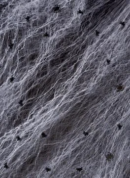 Abstract black background with white spider web and spiders on it. Halloween Stock-Fotos
