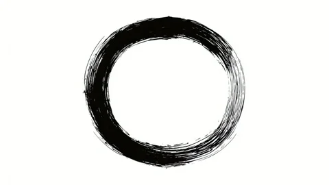 Abstract black brush ring symbol with hand drawn motion on white background.. Stock Footage 341429278