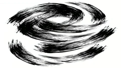 Abstract black brush stroke swirls on white background, hand drawn digital .. Stock Footage 342045995