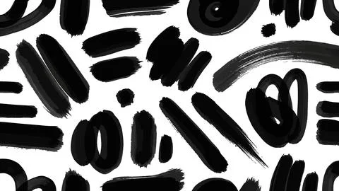Abstract Black Brush Strokes Pattern on White Background - Modern Art Design Illustrazione stock