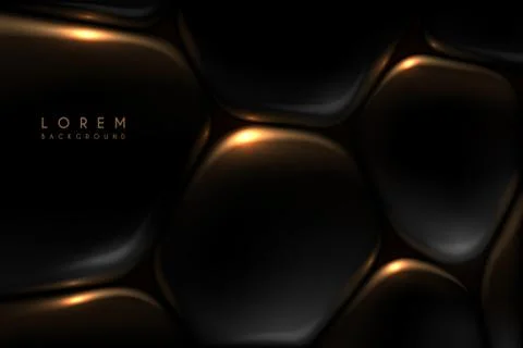 Abstract black bubbles background with gold glow effect Stock Illustration