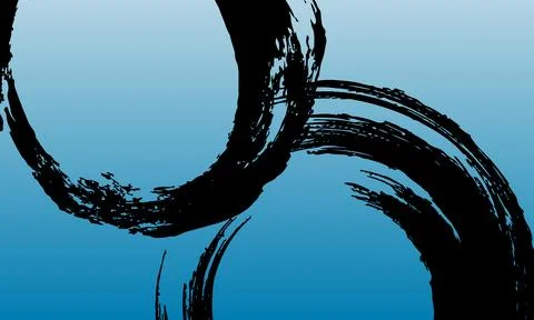 Abstract black circle brush on blue gradient background. Illustrazione stock