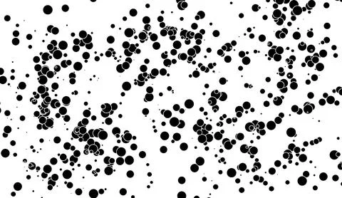 Abstract black circles and dots on a clean white background featuring dynamic Stock Illustration