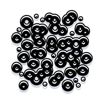 Abstract black circles creating pattern on white Stock Illustration