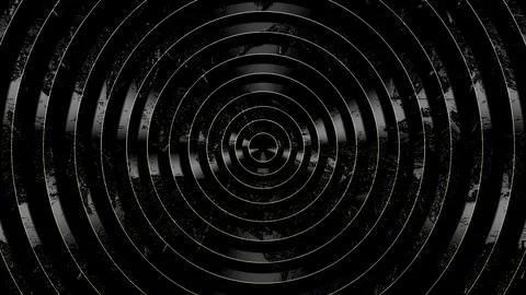 Abstract black circular background. Dark concentric rings pattern with meta.. Stock Illustration
