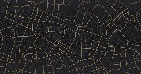 Abstract black city map pattern with golden street lines. Vector illustration. Stock Illustration
