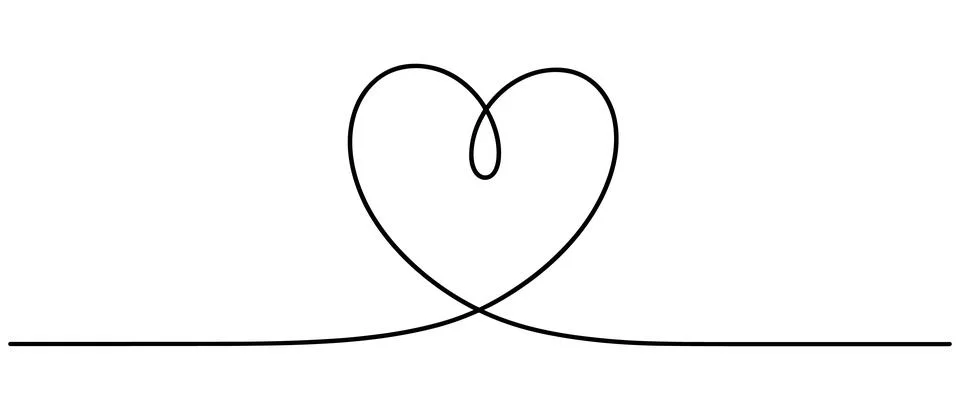 Abstract black continuous line heart shape with a flowing horizontal Stock Illustration