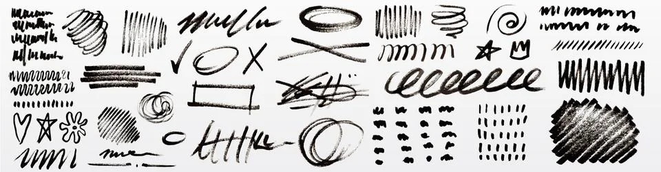 Abstract black crayon scribbles set Stock Illustration