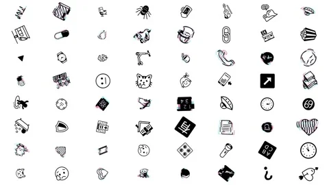 Abstract Black Doodle Icon Pattern Floating on White Background Stock Footage 334084502