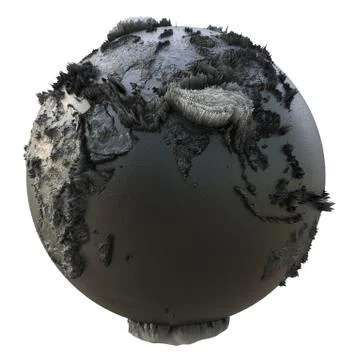 Abstract Black Earth Globe, Continets Extruded or Displacement Stock Illustration