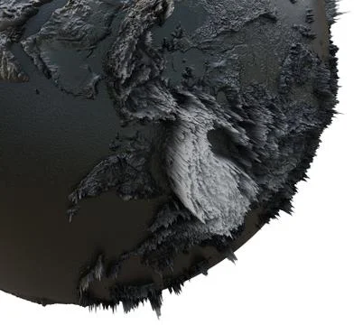 Abstract Black Earth Globe, Continets Extruded or Displacement Ilustração Stock