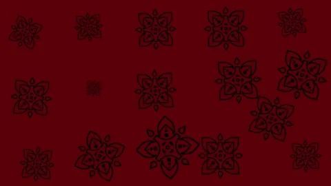 Abstract Black Floral Ornament Pattern on Dark Red Background Stock Footage 344875484