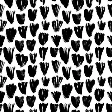 Abstract black flower buds vector seamless pattern Stock Illustration