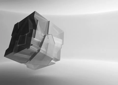 Abstract black flying cube crystal object 3d Stock Illustration