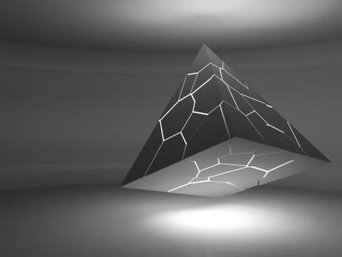 Abstract black flying pyramid object 3d Stock Illustration