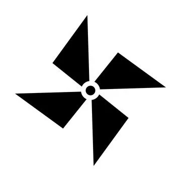 Abstract Black Four-Blade Pinwheel Fan Icon with Circular Center Isolated o.. Stock Illustration