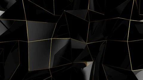 Abstract black geometric bumpy surface with kinks from glossy blocks and yellow Stock Photos