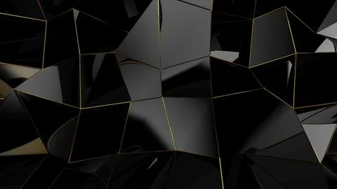 Abstract black geometric bumpy surface with kinks from glossy blocks and yellow Stock Photos