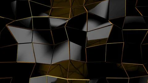 Abstract black geometric bumpy surface with kinks from glossy blocks and yellow Stock Photos