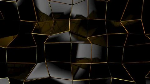 Abstract black geometric bumpy surface with kinks from glossy blocks and yellow Stock Photos