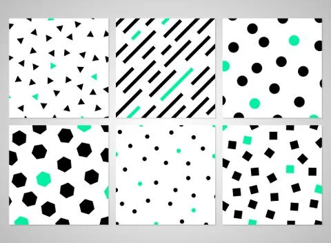 Abstract black geometric pattern set with random green color. Stock Illustration