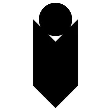 Abstract black geometric shape resembling a stylized figure or emblem Illustrazione stock