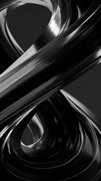 Abstract black glossy infinity loop close-up 3D render on dark background Stock Illustration