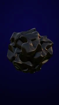 Abstract black glossy object with fluid shapes on a dark blue background, res Foto stock
