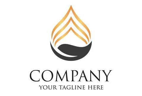 Abstract Black Gold Drop Leaf Logo Design	 Stock Illustration