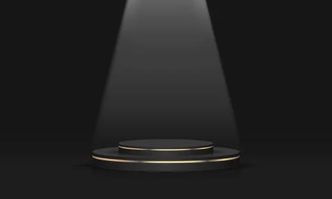 Abstract black gold podium empty room 3d shape with spot light design Stock Illustration