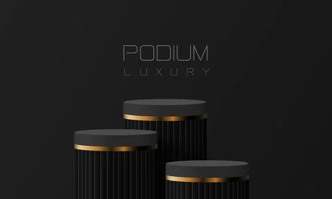 Abstract black gold podium empty room 3d shape design for product display Stock Illustration