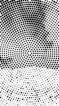 Abstract black halftone dot pattern radiating in concentric circles against.. Stock Illustration