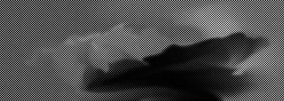 Abstract black halftone ink blot shape on dense dotted background with bold 스톡 일러스트