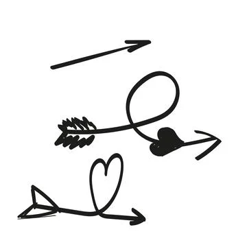 Abstract black hand drawn arrows Cupid set isolated on white Stock Illustration