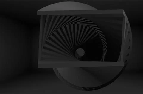 Abstract black helix object in dark room 库存插图
