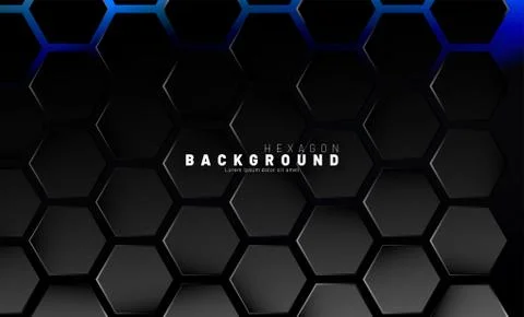 Abstract black hexagon pattern on blue neon background technology style. Hone Stock Illustration