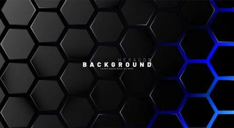Abstract black hexagon pattern on blue neon background technology style. Hone Stock Illustration