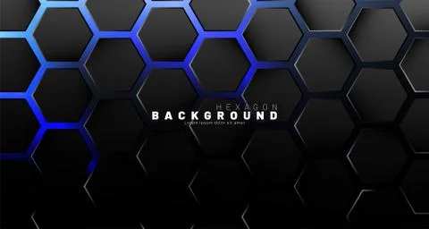 Abstract black hexagon pattern on blue neon background technology style. Hone Stock Illustration