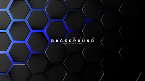 Abstract black hexagon pattern on blue neon background technology style. Hone Stock Illustration