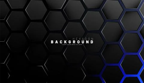 Abstract black hexagon pattern on blue neon background technology style. Hone Stock Illustration